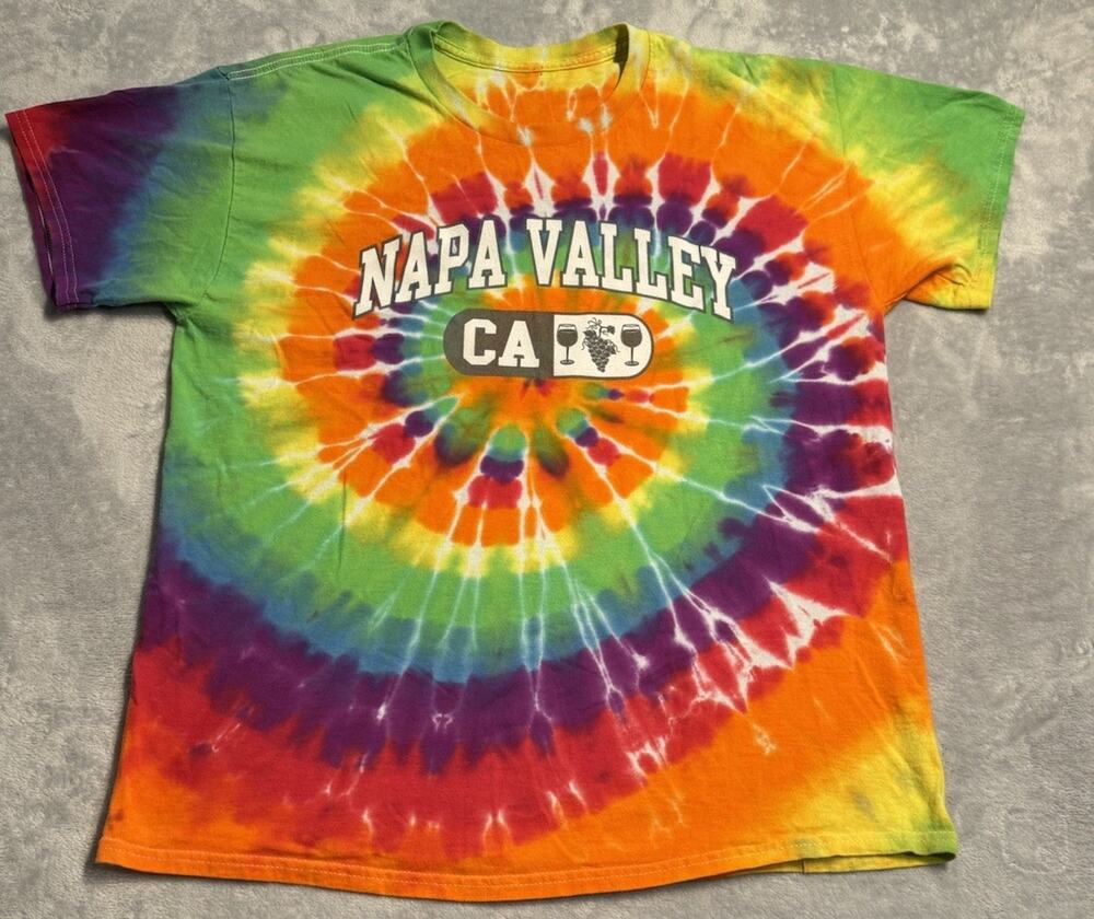 Unisex Medium Tie-Dye California Napa Valley Wine Shirt Y2K Streetwear Rainbow